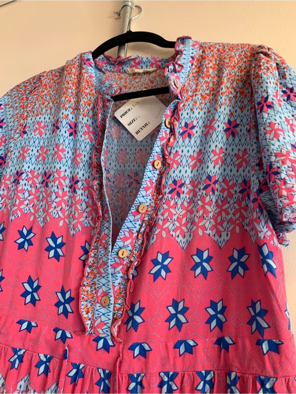 easel Pink and Blue Boho Maxi Dress - Picture 4 of 7